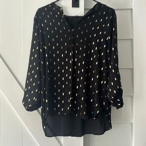 Collective Concepts Black Blouse with Gold, Metallic Pattern